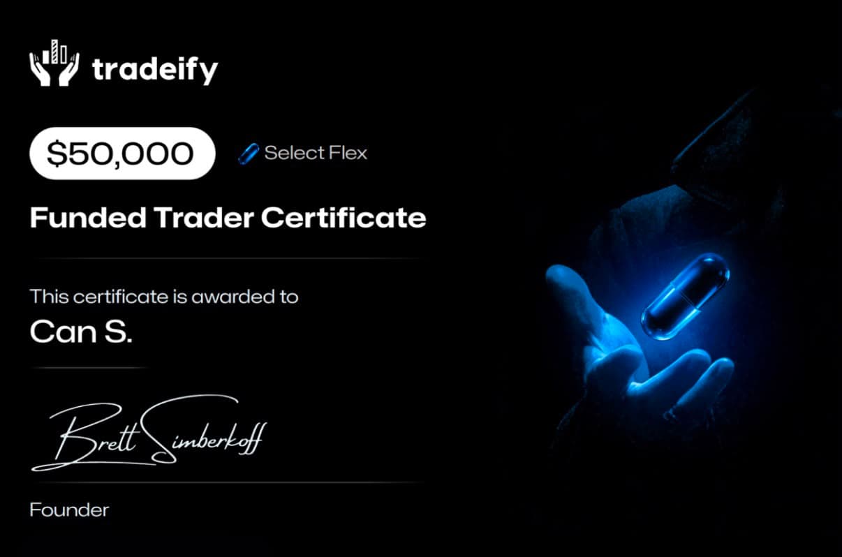 Tradeify-Zertifikat: finanziertes Select-Flex-Konto über 50.000 US-Dollar für Can S.